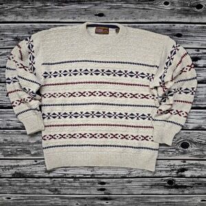 Authentic‎ Issue 90 Vintage Mens Large Cotton Knit Fair Isle Sweater Made in USA